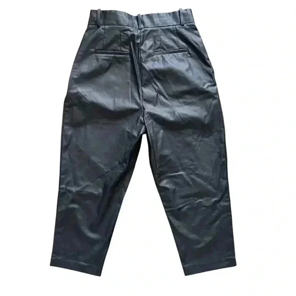 H&M Black Faux Leather Pleated Pants Size 10 Petite - Picture 5 of 8